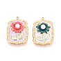 304 подвески из нержавеющей стали, с эмалью и искусственным жемчугом из АБС-пластика, прямоугольник и цветок, реальный 18 k позолоченный, ионное покрытие (ip)