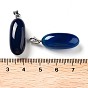 Natural Agate Dyed Pendants, Oval Charms with Stainless Steel Color Plated Stainless Steel Snap on Bails