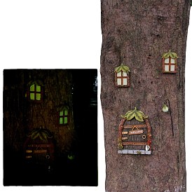 Luminous Mini Resin Window and Door Sculpture, Glow in the Dark, for Garden Tree Decoration