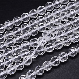 Facettes (64 facettes) rondes de qualité a brins de perles de cristal de quartz naturel