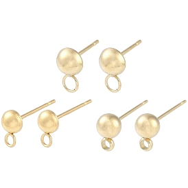 Ion Plating(IP) 304 Stainless Steel Stud Earring Findings, Manual Polishing, Real 18K Gold Plated