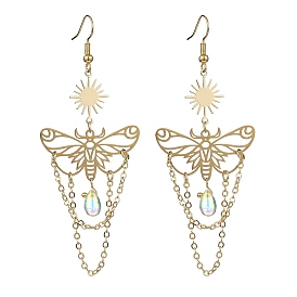 201 boucles d'oreilles pendantes papillon en acier inoxydable, avec breloque en forme de larme de verre, bijoux en laiton pour femmes, soleil