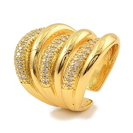 Brass Micro Pave Cubic Zirconia Cuff Rings, Wide Band Rings for Women