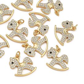 SHEGRACE Brass Micro Pave Black Cubic Zirconia Pendants, Rocking Horse Charms, Cadmium Free & Lead Free & Nickel Free