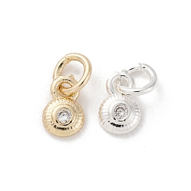 Brass Micro Pave Cubic Zirconia Charms, Long-Lasting Plated, Flat Round