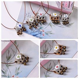 Ожерелья из вощеного шнура с подвеской в виде колокольчика из фарфорового цветка для женщин, античная бронза