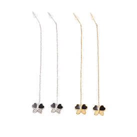 Long Chain with Enamel Butterfly Dangle Stud Earrings, 304 Stainless Steel Ear Thread for Women