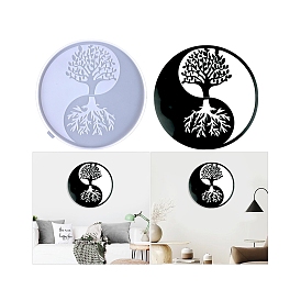 DIY Silicone Round with Yin Yang & Tree of Life Wall Decoration Molds, Resin Casting Molds, for UV Resin, Epoxy Resin Craft Making
