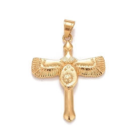 Placage ionique (ip) 304 gros pendentifs en acier inoxydable, croix ornée de breloques aigle