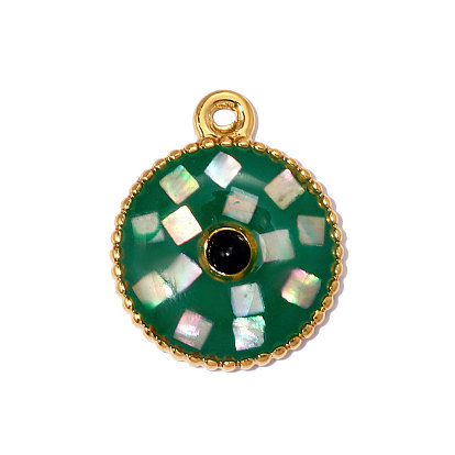 304 нержавеющей стальной эмали подвески, плоский круглый шарм, с оболочкой, ионное покрытие (ip), долговечный, реальный 18 k позолоченный