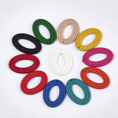 Acrylic Pendants, Imitation Woven Rattan Pattern, Oval