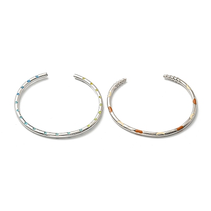 Brass Enamel Cuff Bangles for Women, Platinum