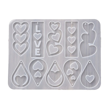 Heart Earrings Pendants DIY Silicone Mold, Resin Casting Molds, for UV Resin, Epoxy Resin Craft Making