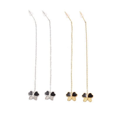 Long Chain with Enamel Butterfly Dangle Stud Earrings, 304 Stainless Steel Ear Thread for Women
