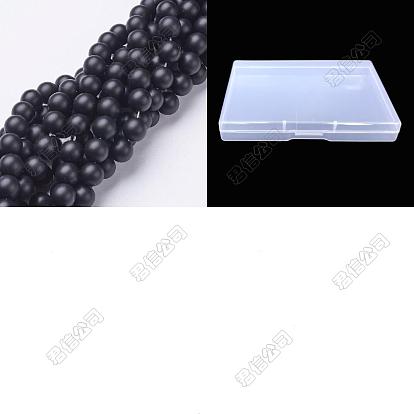 3 brins de perles d'agate noire naturelle, Grade a, givré, ronde, teints et chauffée