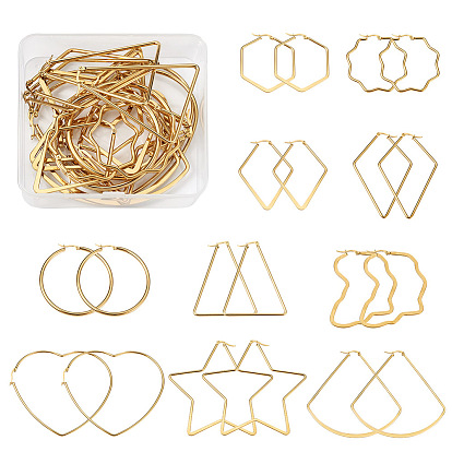 10 пары 10 стили 201 & 304 большие серьги-кольца из нержавеющей стали, гипоаллергенные серьги, разнообразные