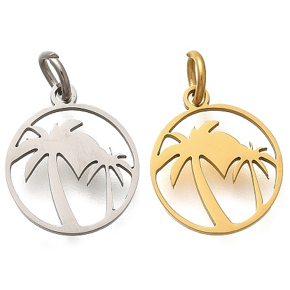 304 прелести нержавеющей стали, с целью перехода в кольце, плоский круглый с подвеской из кокосовой пальмы, лазерная резка, ионное покрытие (ip)