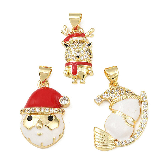 Рождественские латунные эмалевые подвески с микропаве из кубических цирконий, золотые