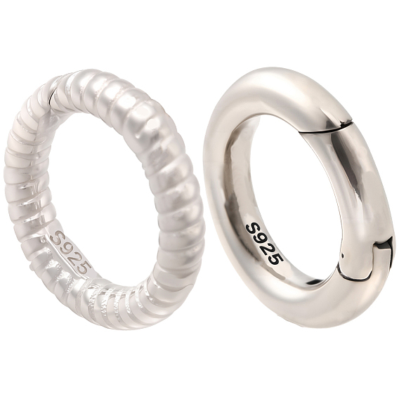 2 шт. 2 стили 925 кольца с пружинным затвором из стерлингового серебра, 1 листовая двухсторонняя замшевая ткань для полировки серебра