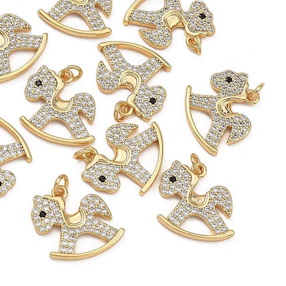 Pendentifs shegrace en laiton micro-pavé de zircone cubique noire, bascule charmes de chevaux, sans cadmium et sans plomb et sans nickel