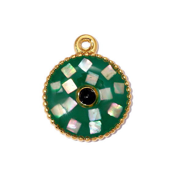 304 нержавеющей стальной эмали подвески, плоский круглый шарм, с оболочкой, ионное покрытие (ip), долговечный, реальный 18 k позолоченный