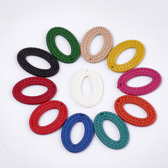 Acrylic Pendants, Imitation Woven Rattan Pattern, Oval