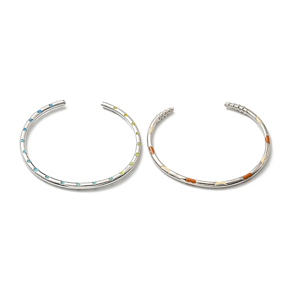 Brass Enamel Cuff Bangles for Women, Platinum