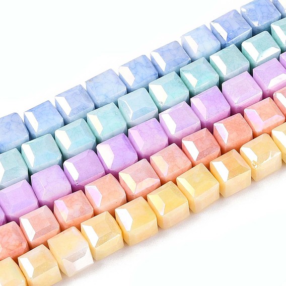 Антикоррозийные гальванические стеклянные бусины, имитация драгоценных камней, кубические, с покрытием AB цвета, граненые, два тона