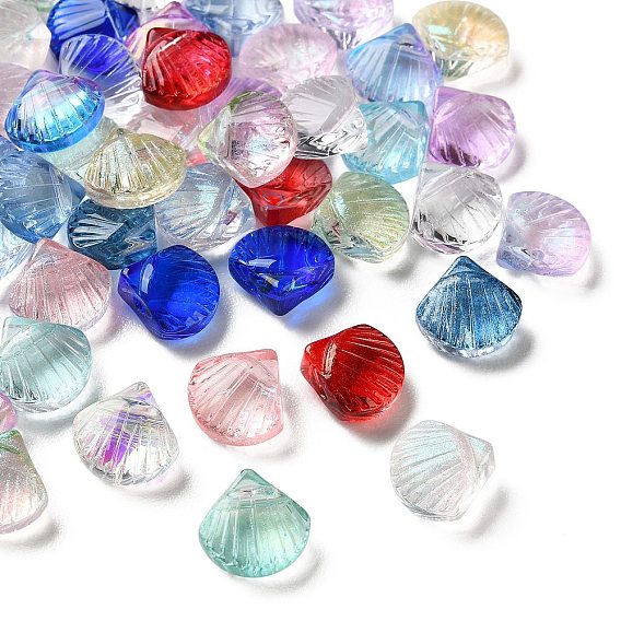 Окрашенные и нагретые прозрачные стеклянные бусины, формы раковины, с блеском порошок