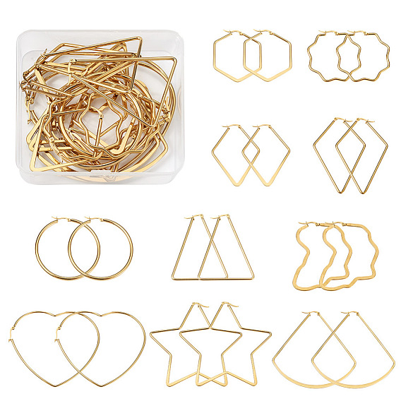 10 пары 10 стили 201 & 304 большие серьги-кольца из нержавеющей стали, гипоаллергенные серьги, разнообразные