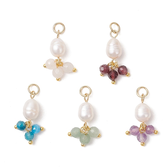Подвески из натуральных драгоценных камней и культивированного пресноводного жемчуга, круглый шарм, с 304 штифтом из нержавеющей стали