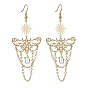 201 Stainless Steel Butterfly Dangle Earrings, with Glass Teardrop Charm, Brass Jewelry for Women, Sun