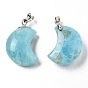 Natural Larimar Pendants, with Platinum Tone 925 Sterling Silver Findings, Moon