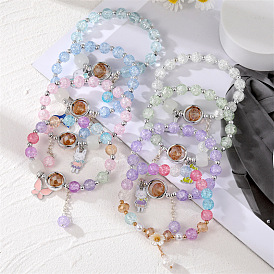 Charming Daisy Bracelet with Colorful Crystals, Forest Fairy Butterfly Rabbit Jewelry