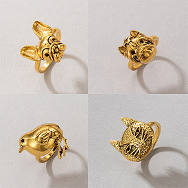 Vintage Cat and Dog Ring - Exotic Style, Antique Gold, Animal Jewelry.