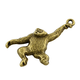 Tibetan Style Alloy Orangutan Pendants, Cadmium Free & Lead Free, 26x30x4mm, Hole: 2mm