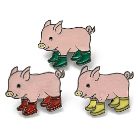 Pig in Rain Boots Enamel Pins, Platinum Tone Alloy Brooches