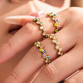 316 Stainless Steel Pave Cubic Zirconia Cuff Open Rings, Round, Golden/Stainless Steel Color
