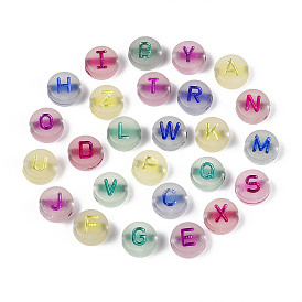 Светящиеся матовые акриловые бусины, гальваническим, плоские круглые с буквы, светится в темноте