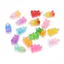 Resin Pendants, with Platinum Plated Iron Findings, Bear, Imitation Jelly, Two Tone