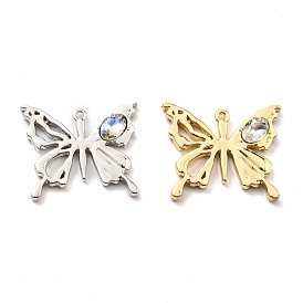 Rack Plating Alloy with Glass Pendants, Lead Free & Cadmium Free, Butterfly Charm
