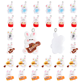 60pcs 6 Artmusikthema-undurchsichtige Harzanhänger, mit platinfarbenen Eisenschlaufen, Kaninchen Charme