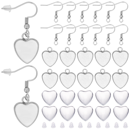 20 шт. 304 крючки для серег из нержавеющей стали, провод уха, с горизонтальной петлей, 20шт 304 подвеска из нержавеющей стали с кабошоном, 20 шт. Прозрачные стеклянные кабошоны, 20 гайки ушные пластиковые