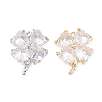 Латунные микропаве прозрачные подвески с фианитом, подвески в виде четырехлистного клевера