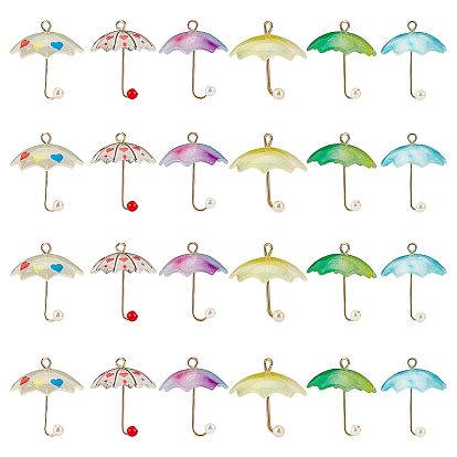 Acrylic Pendants, with Golden Plated Brass Loops and ABS Plastic Imitation Pearl, Umbrella
