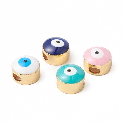 Экологически чистые подвески из латуни с покрытием из эмали, долговечный, без свинца и без кадмия, реальный 18 k позолоченный, плоские круглые с сглаза