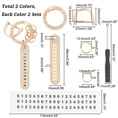 Chgcraft 4 ensembles 2 couleurs kit de fabrication de porte-clés à breloque numérique, y compris fermoir porte-clés en alliage avec strass, autocollants en papier, outil de fer