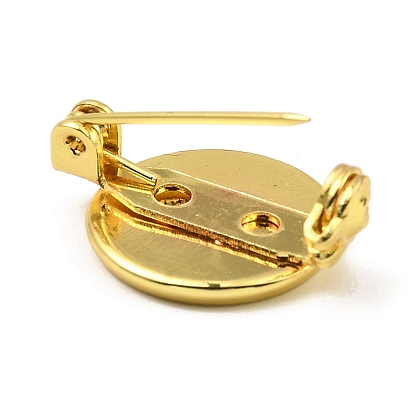 Rack Plating Brass Brooch Base Settings with Steel Back Bar Pins, Flat Round, Long-Lasting Plated