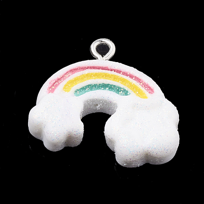 Resin Pendants, with Glitter Powder and Iron Findings, Rainbow