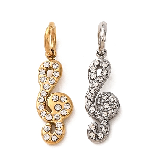 304 Stainless Steel Rhinestone Pendants, Musical Note Charms